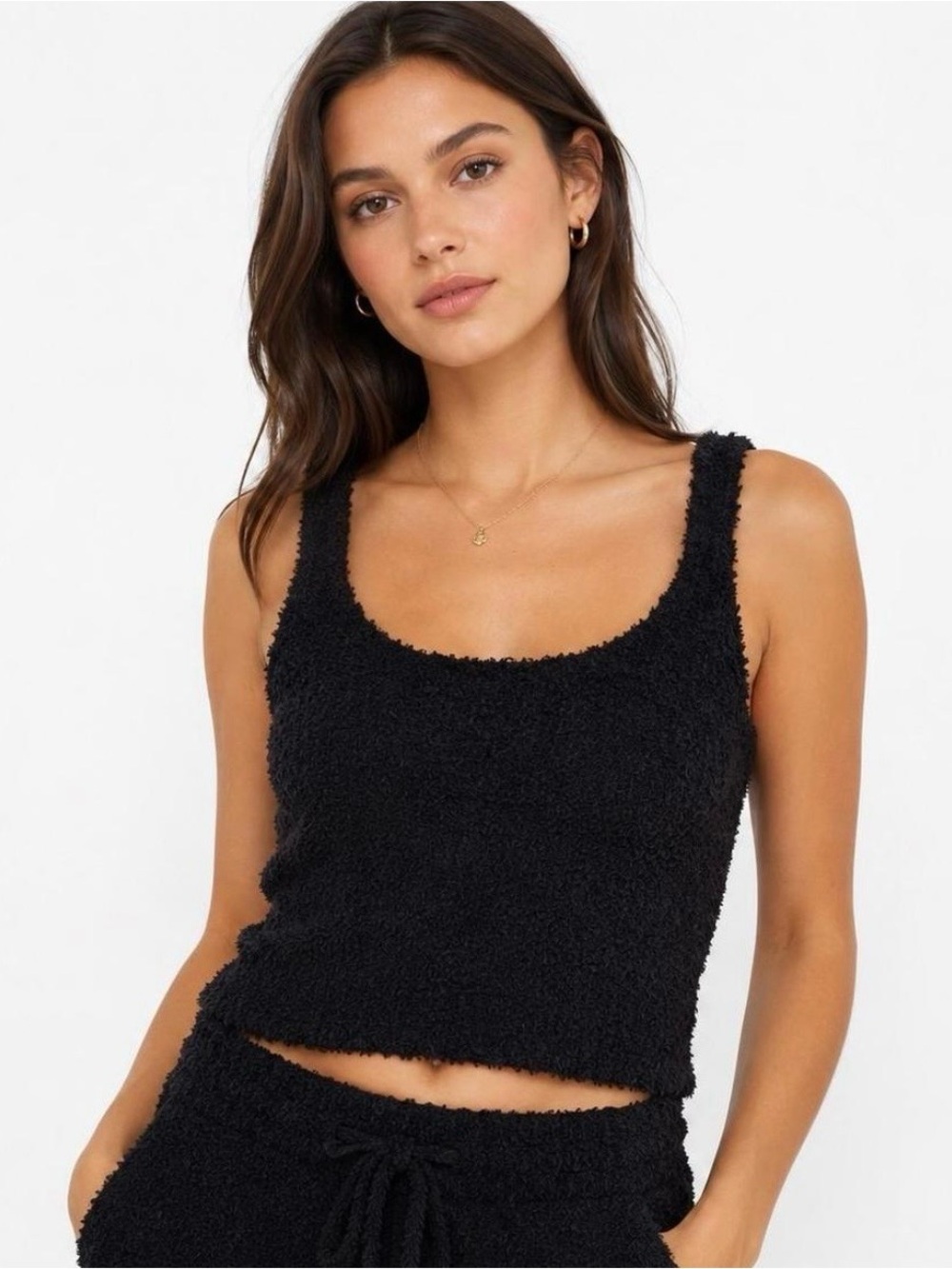 SKIMS Black Square-Neck Textured Crop Tank